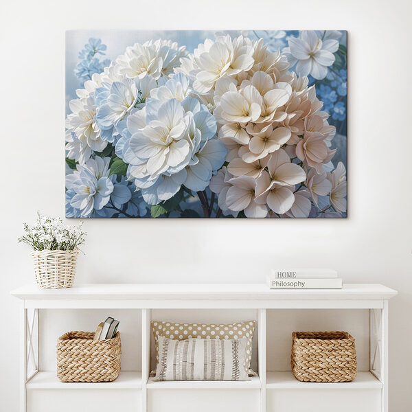 Gruppe von weißen und blauen Blumen Gruppe von weißen und blauen Blumen