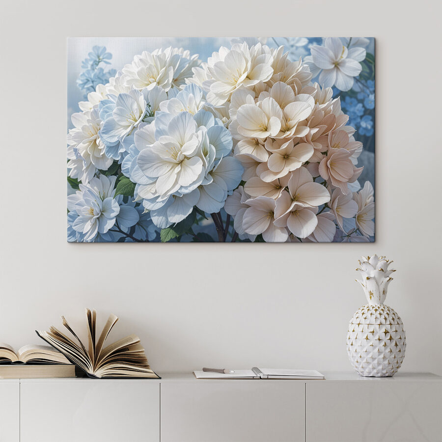 Gruppe von weißen und blauen Blumen