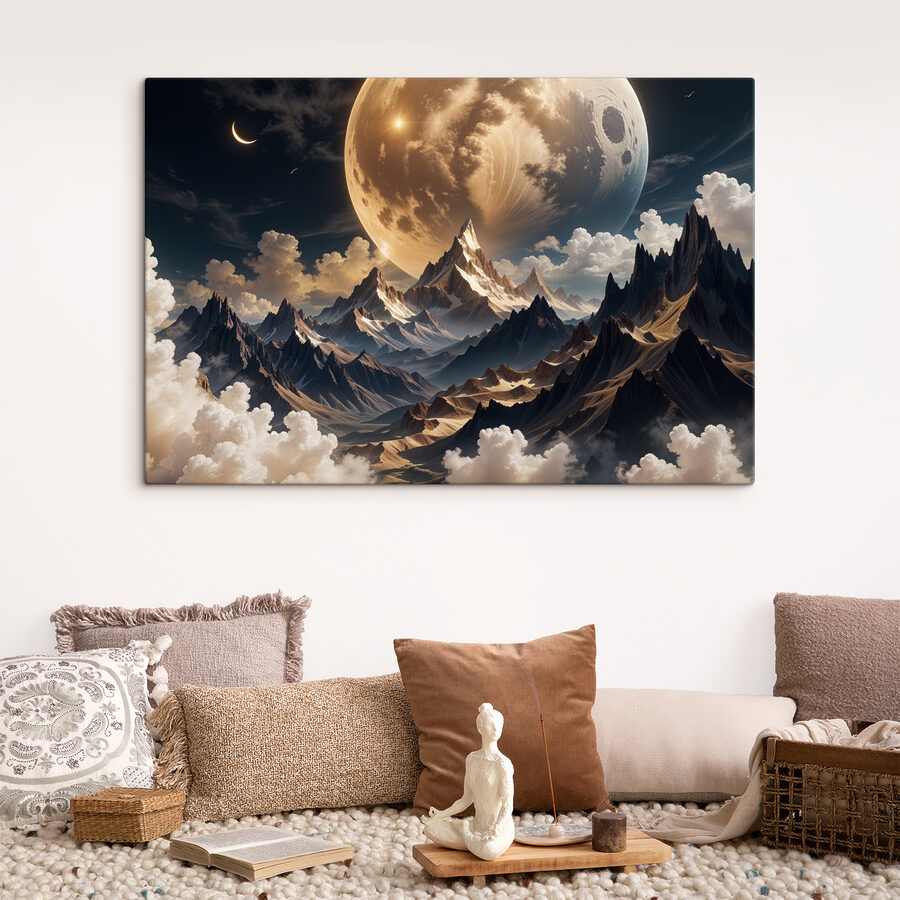 Mond über Bergen und Wolken