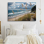 Wandbilder Strand mit hohem Gras und Wasser