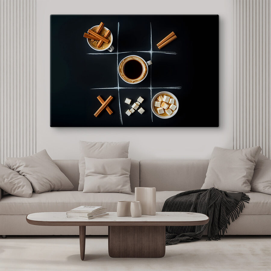 Tic-Tac-Toe-Spiel mit Kaffee und Marshmallows