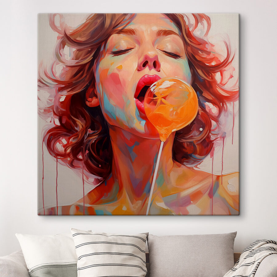 Frau mit roten Haaren und einem Lollipop