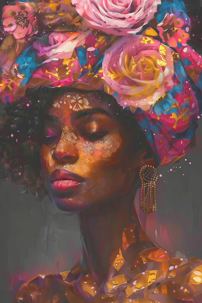 Woman with flowers on her head