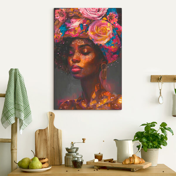 Frau mit Blumen auf dem Kopf Frau mit Blumen auf dem Kopf