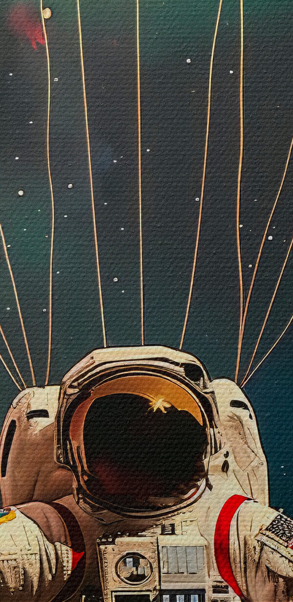 Ein Astronaut schwebt mit Luftballons im Weltraum Ein Astronaut schwebt mit Luftballons im Weltraum