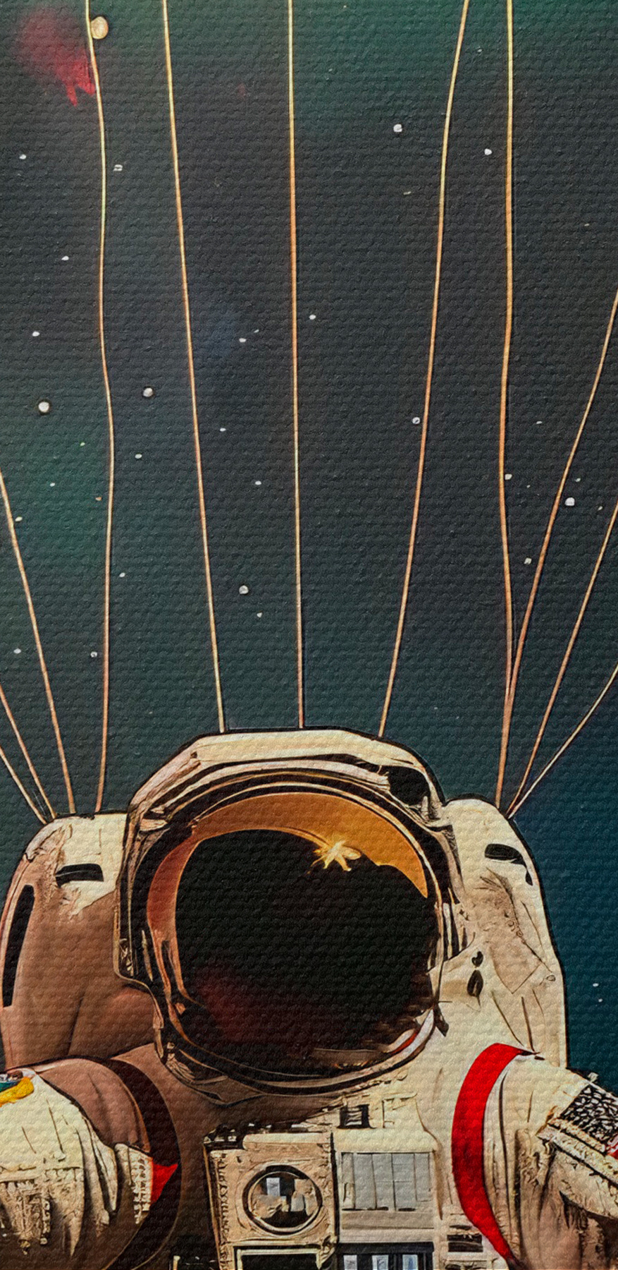 Ein Astronaut schwebt mit Luftballons im Weltraum Ein Astronaut schwebt mit Luftballons im Weltraum