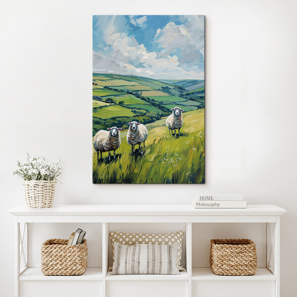 Group of sheep on a grassy hill Group of sheep on a grassy hill