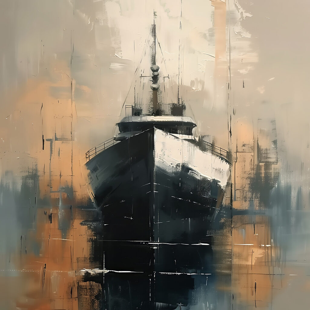 Painting of a boat in the water Painting of a boat in the water