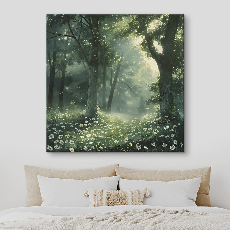 Wald mit Bäumen und Blumen