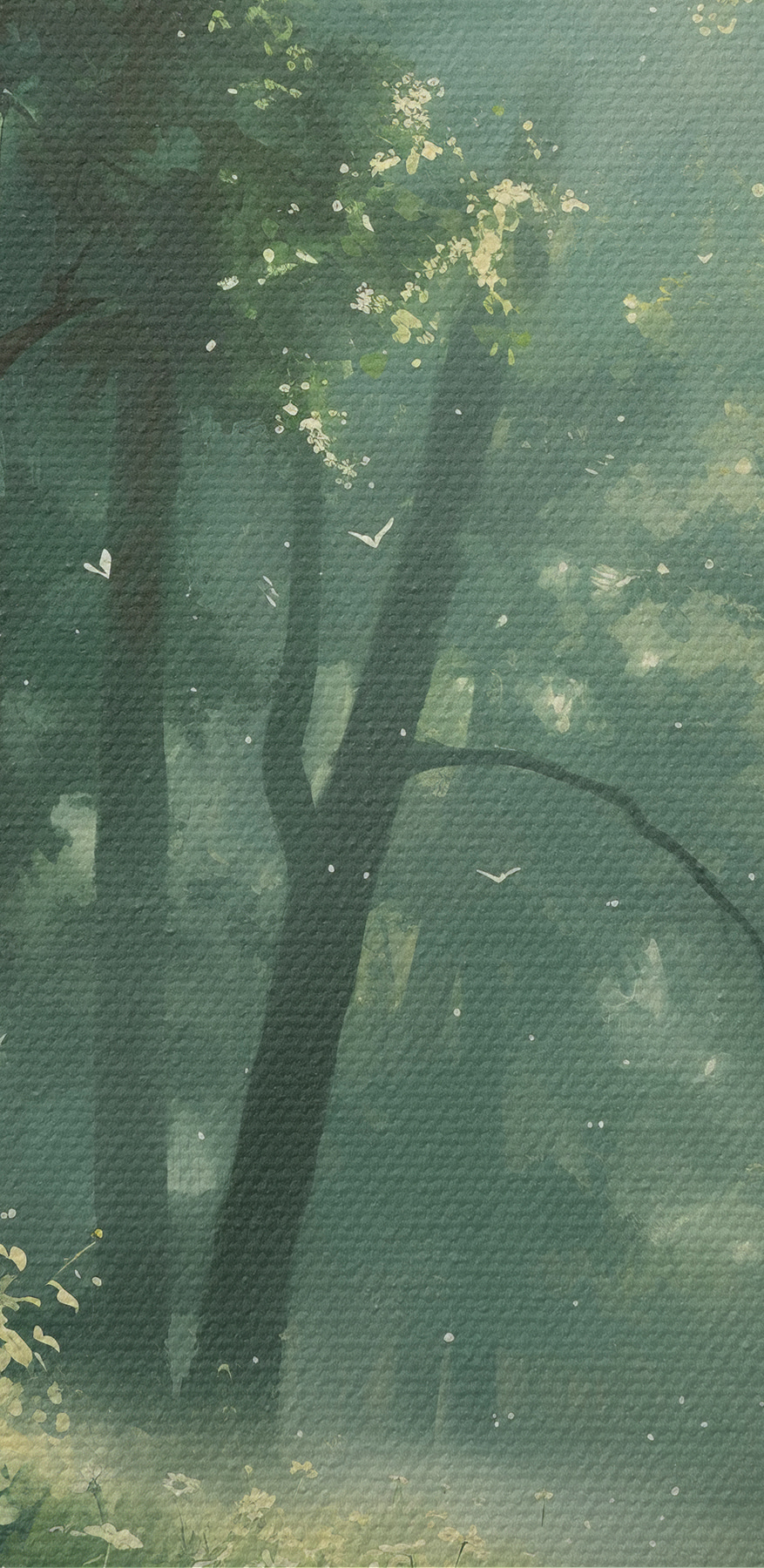 Wald mit Bäumen und Blumen