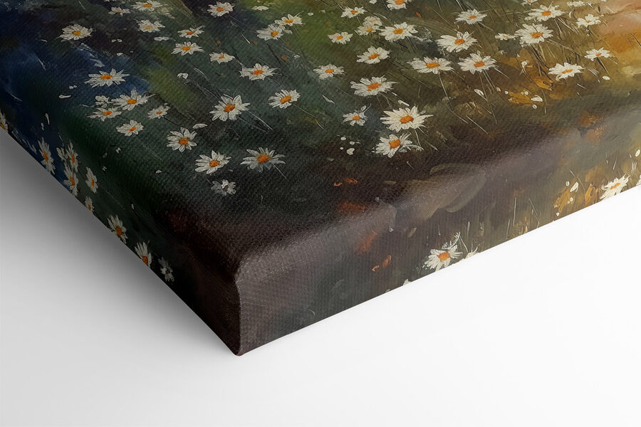 Gemälde eines Waldes mit Blumen und Bäumen