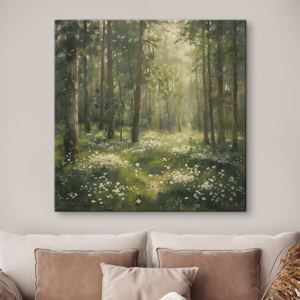 Wald mit Bäumen und Blumen Wald mit Bäumen und Blumen