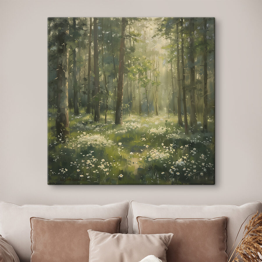 Wald mit Bäumen und Blumen