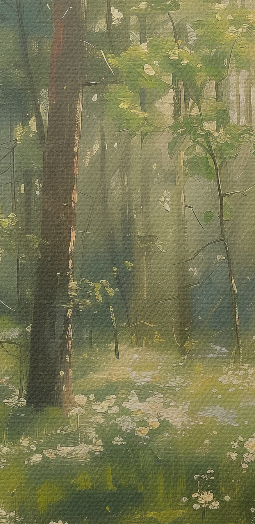 Wald mit Bäumen und Blumen