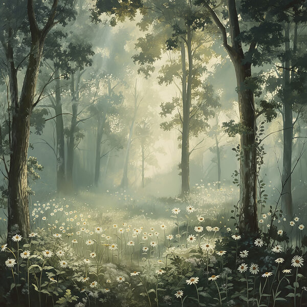 Wald mit Blumen und Bäumen Wald mit Blumen und Bäumen