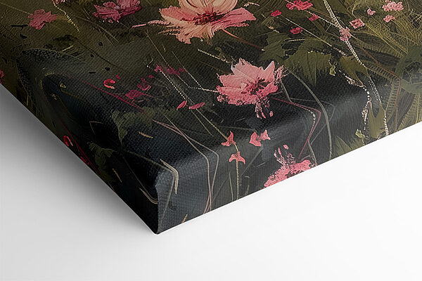 Gemälde eines Feldes mit rosa Blumen Gemälde eines Feldes mit rosa Blumen