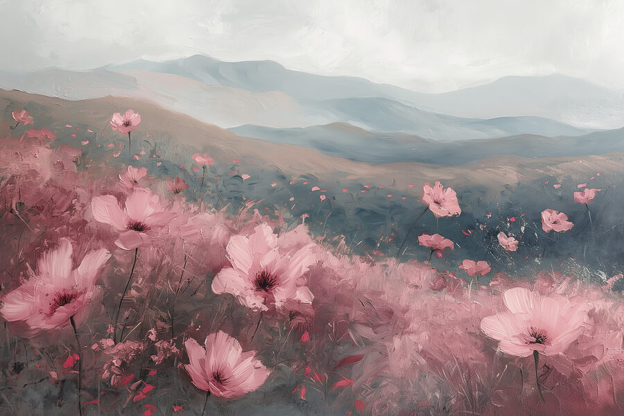 Feld mit rosa Blumen