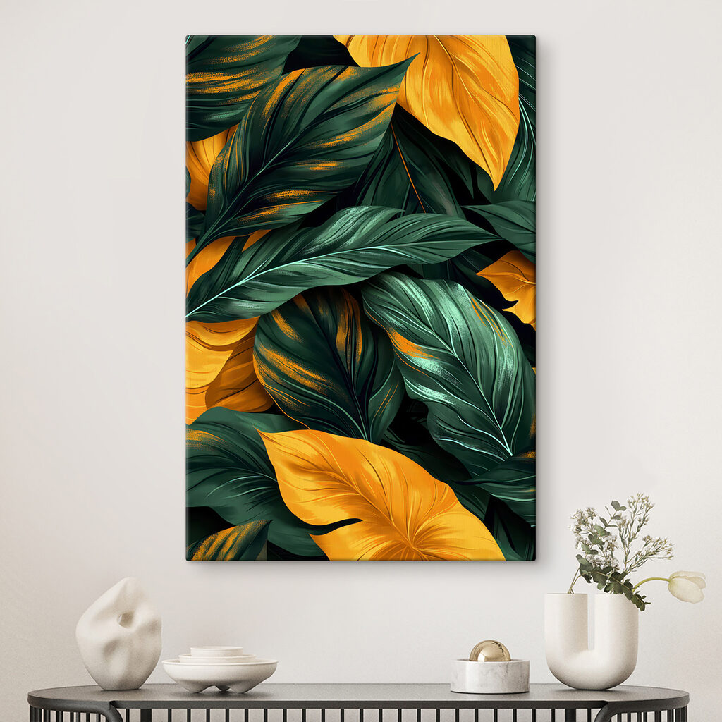 Close up of green and yellow leaves