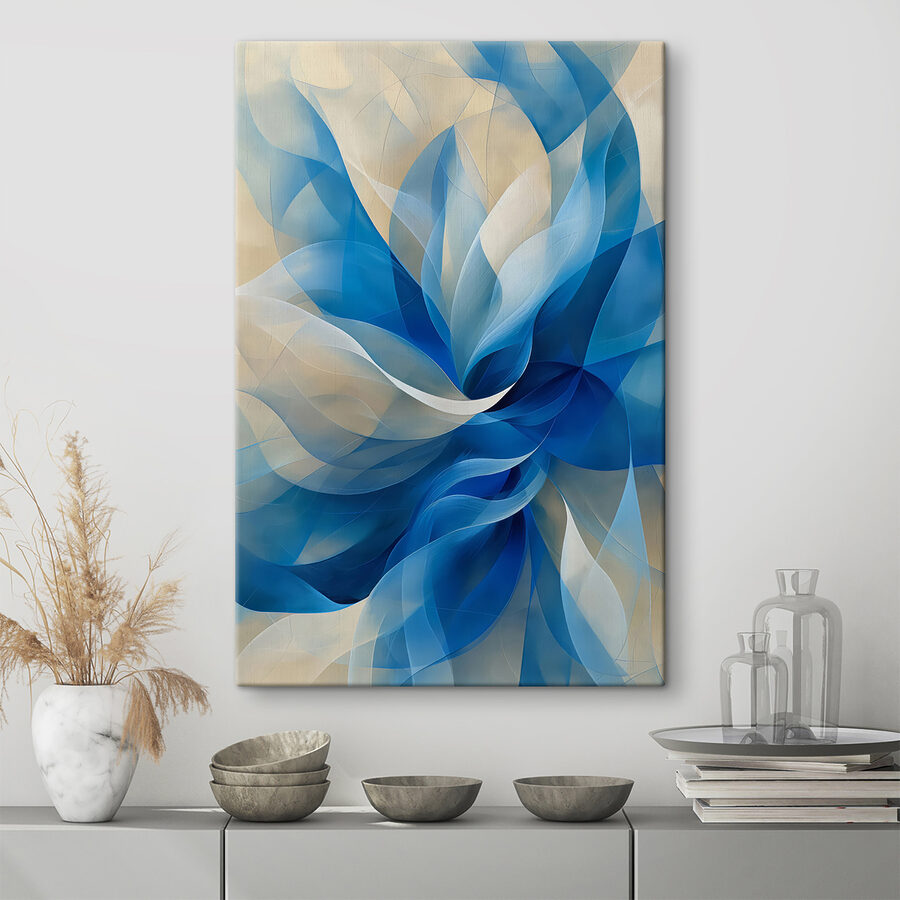 Blaue und weiße gezwirbelte Blume