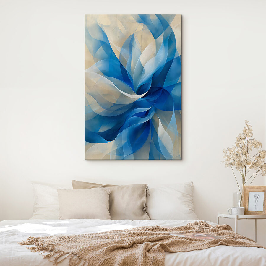Blaue und weiße gezwirbelte Blume