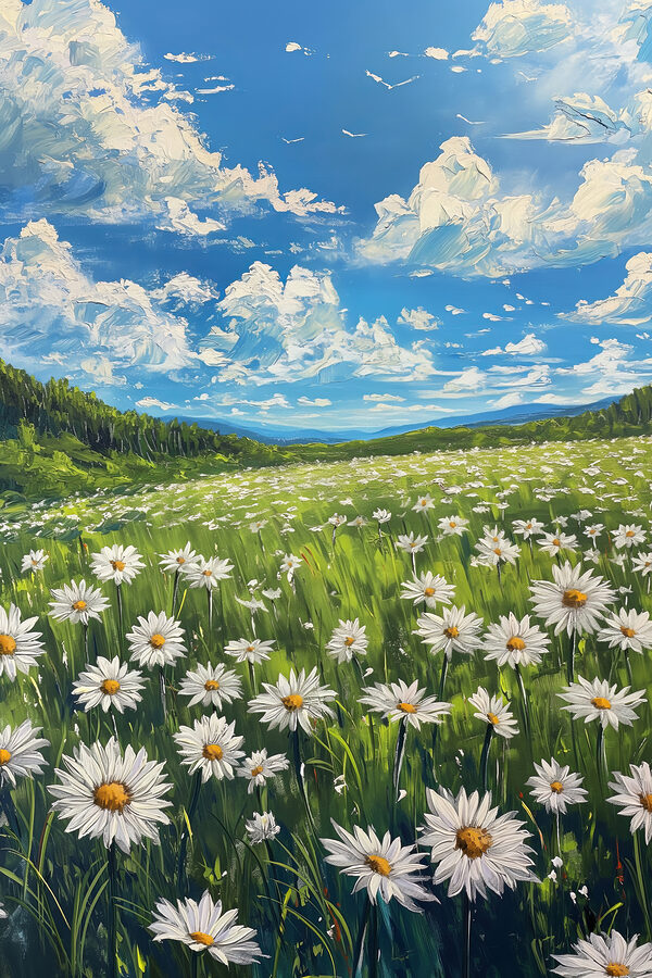 Feld mit Blumen und Bäumen Feld mit Blumen und Bäumen