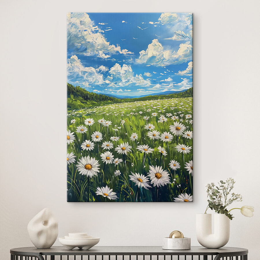 Feld mit Blumen und Bäumen