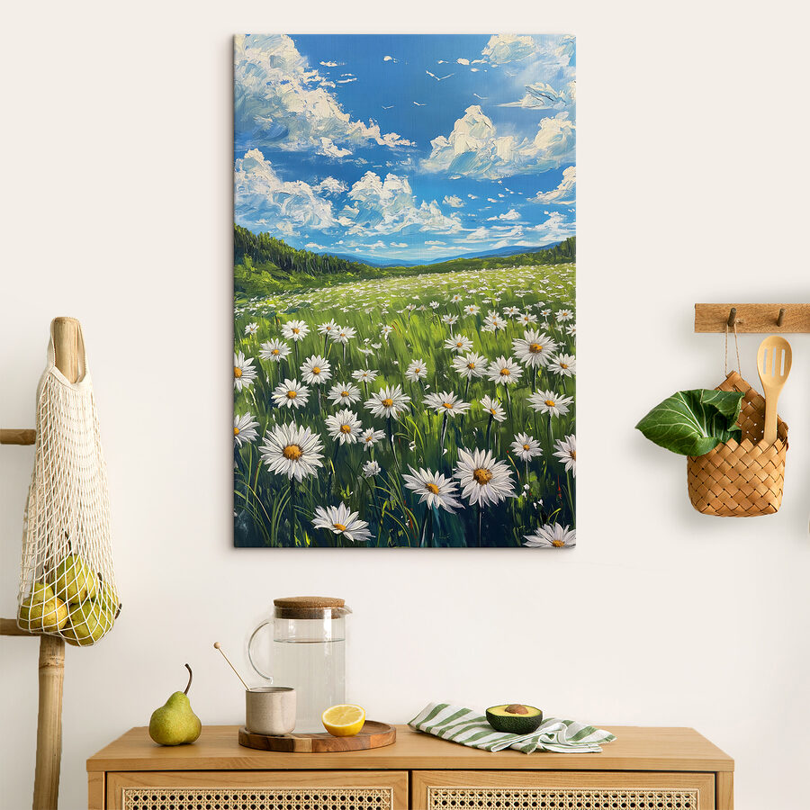 Feld mit Blumen und Bäumen