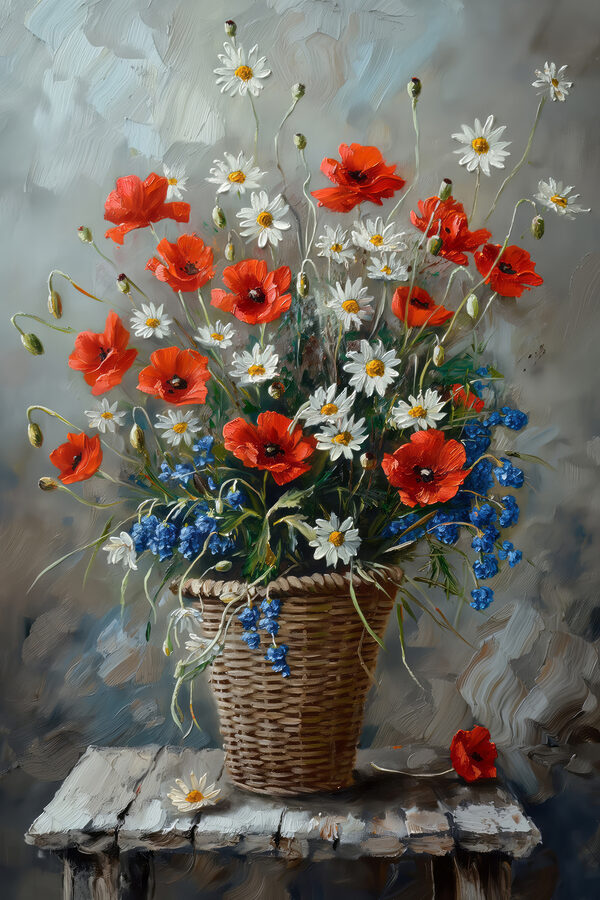 Gemälde von Blumen in einem Korb Gemälde von Blumen in einem Korb