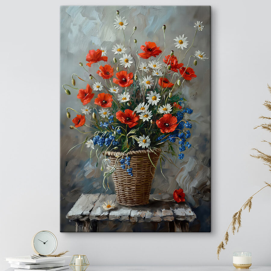 Gemälde von Blumen in einem Korb