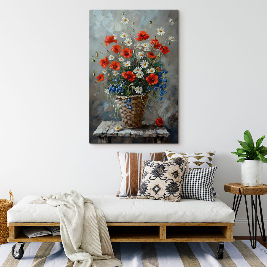 Gemälde von Blumen in einem Korb