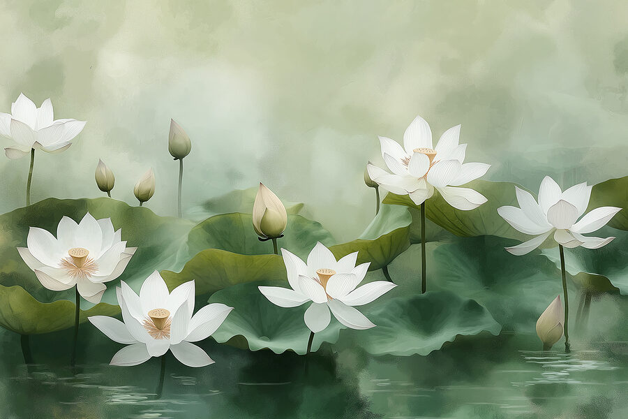 Gruppe von weißen Blüten und grünen Blättern