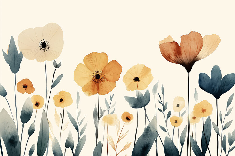 Gruppe von Blumen mit Blättern