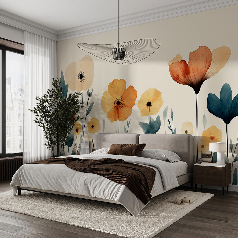 Gruppe von Blumen mit Blättern