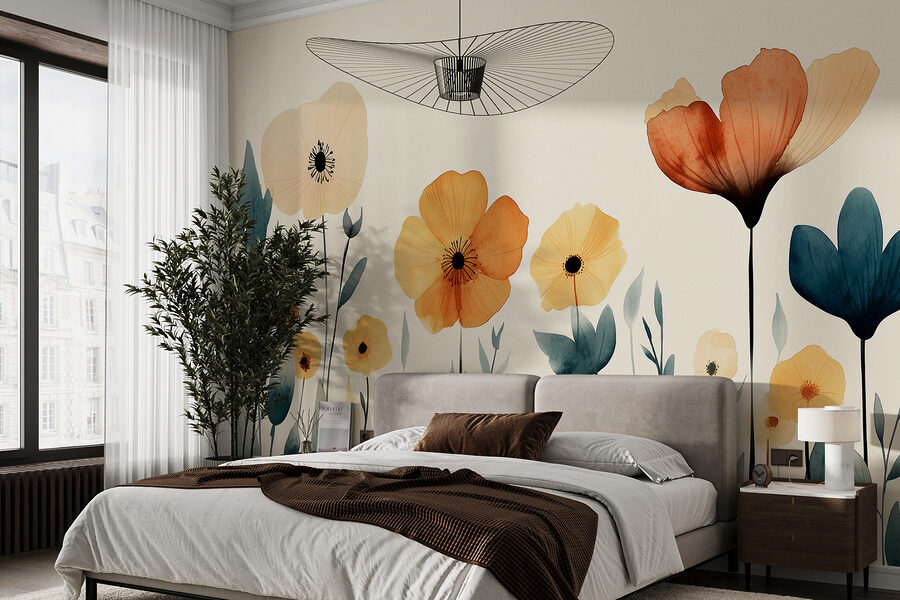Gruppe von Blumen mit Blättern