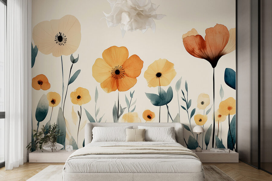 Gruppe von Blumen mit Blättern
