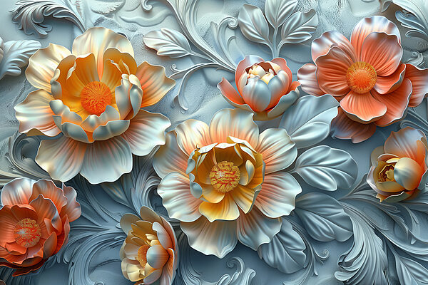 Tapete mit Blumen und Blättern Tapete mit Blumen und Blättern