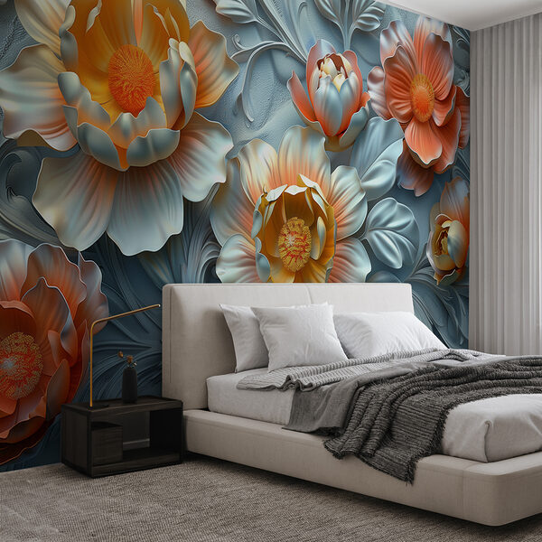 Tapete mit Blumen und Blättern Tapete mit Blumen und Blättern
