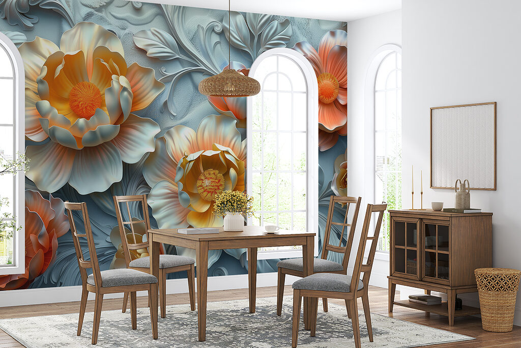 Wallpaper with flowers and leaves Wallpaper with flowers and leaves