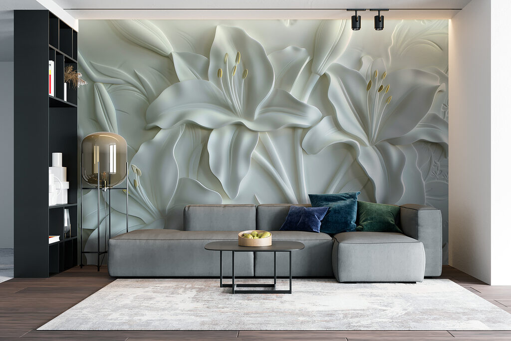 White flower carving on a wall