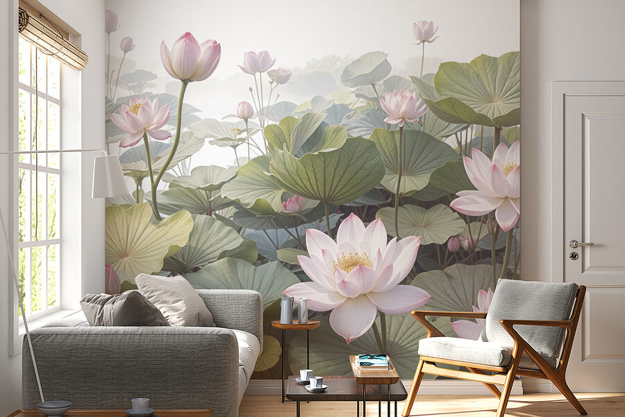Gruppe von rosa Blüten und grünen Blättern
