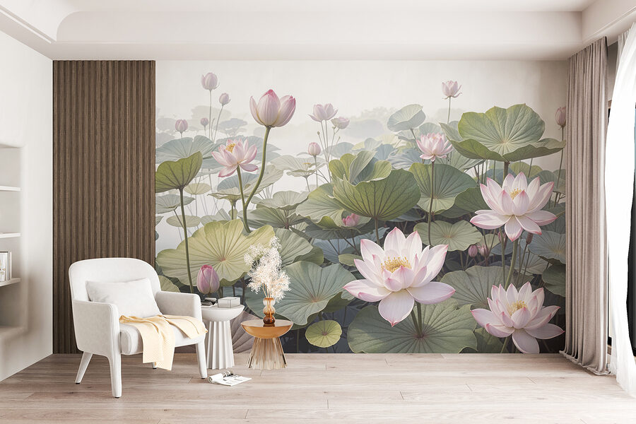 Gruppe von rosa Blüten und grünen Blättern
