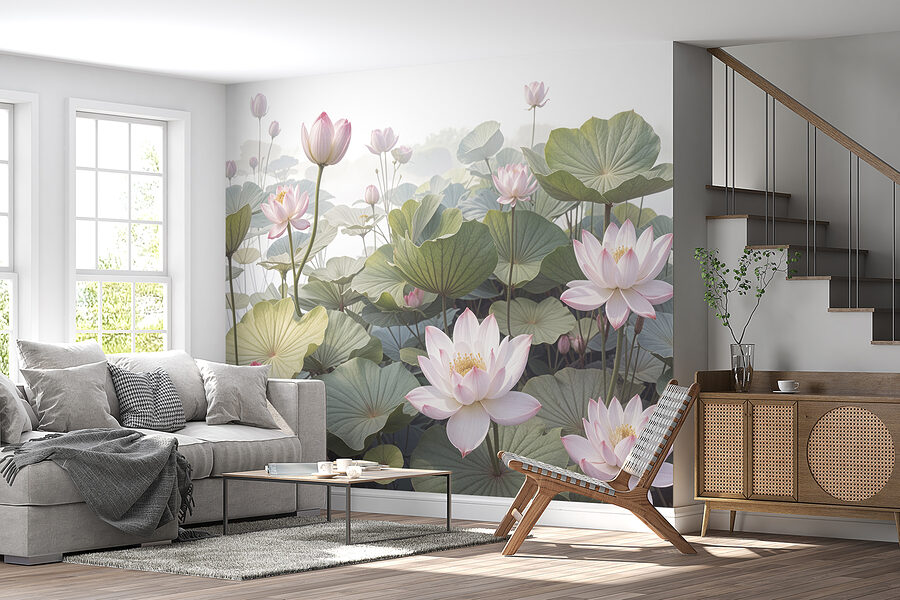 Gruppe von rosa Blüten und grünen Blättern