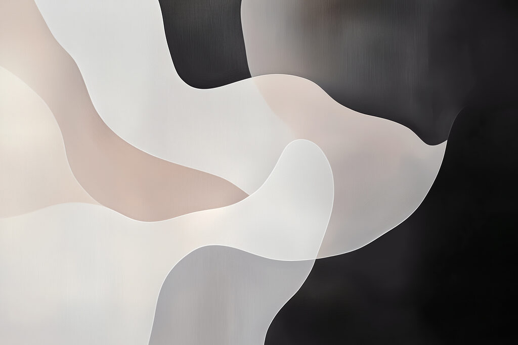 Black and white background with white and grey shapes