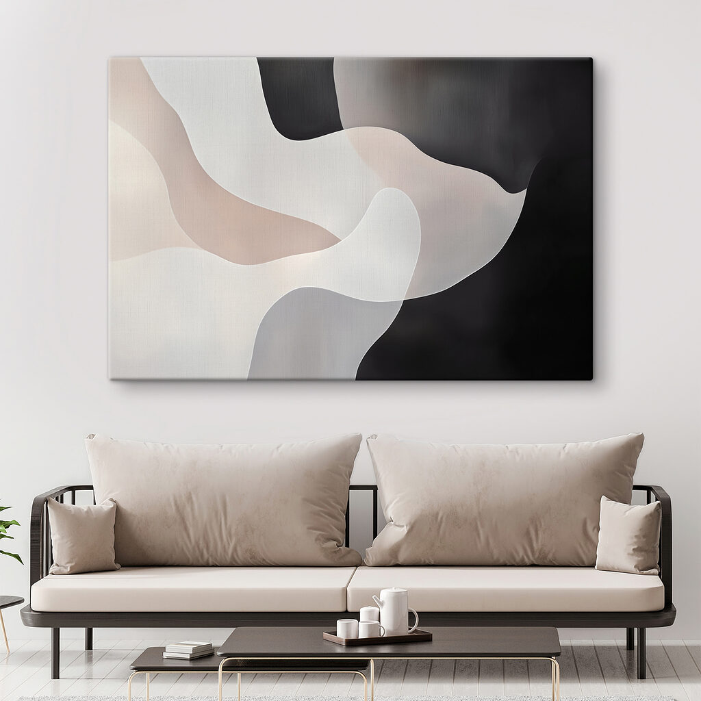 Black and white background with white and grey shapes