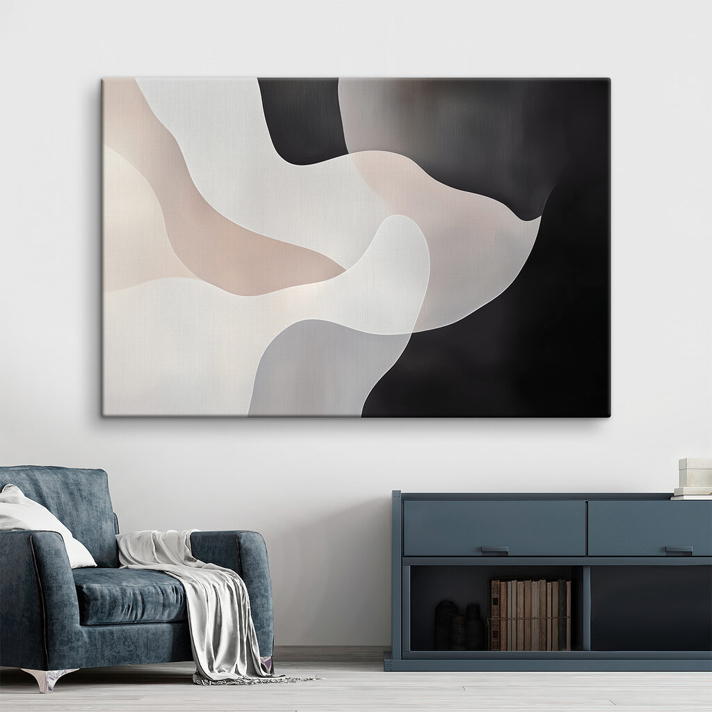 Black and white background with white and grey shapes