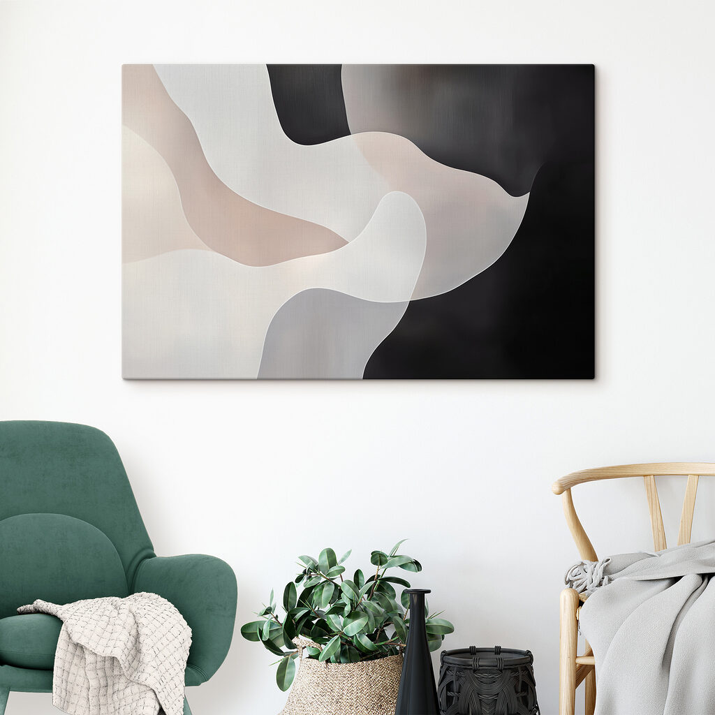 Black and white background with white and grey shapes