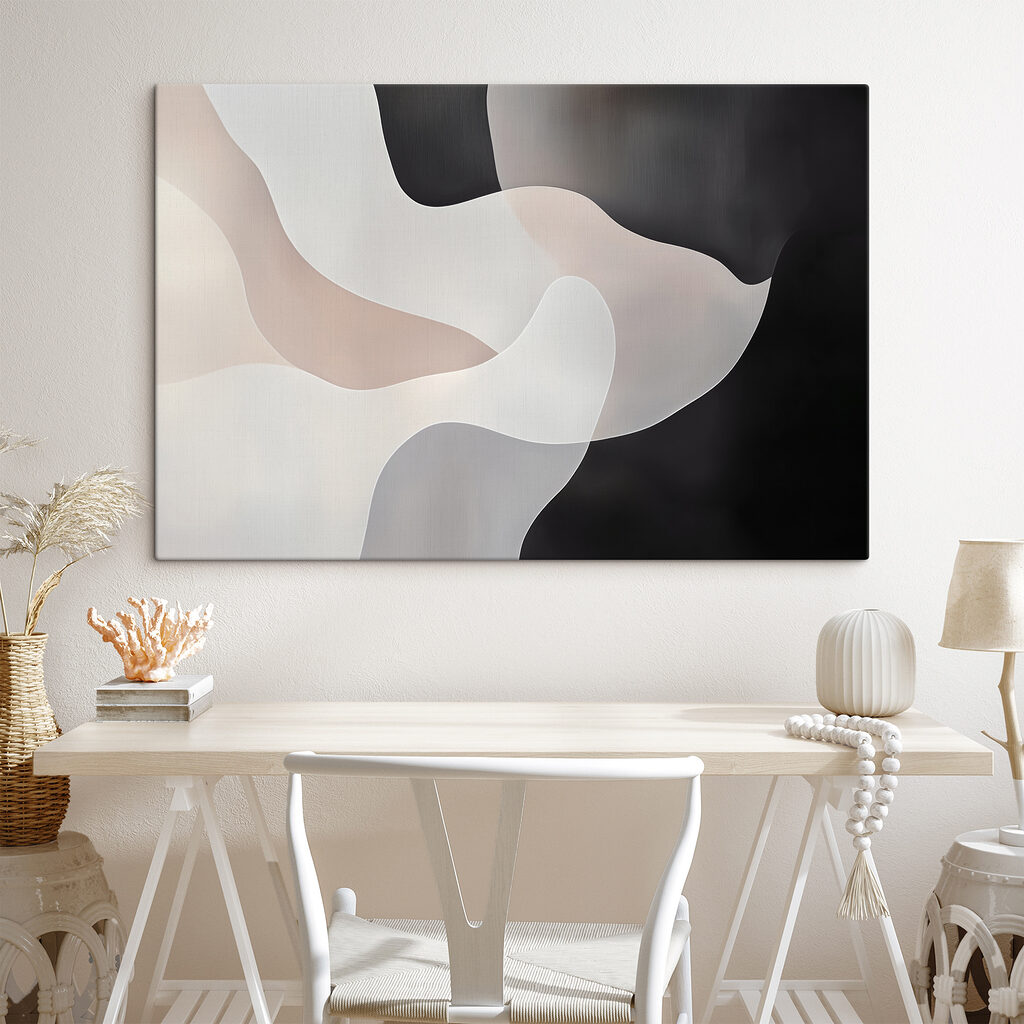 Black and white background with white and grey shapes
