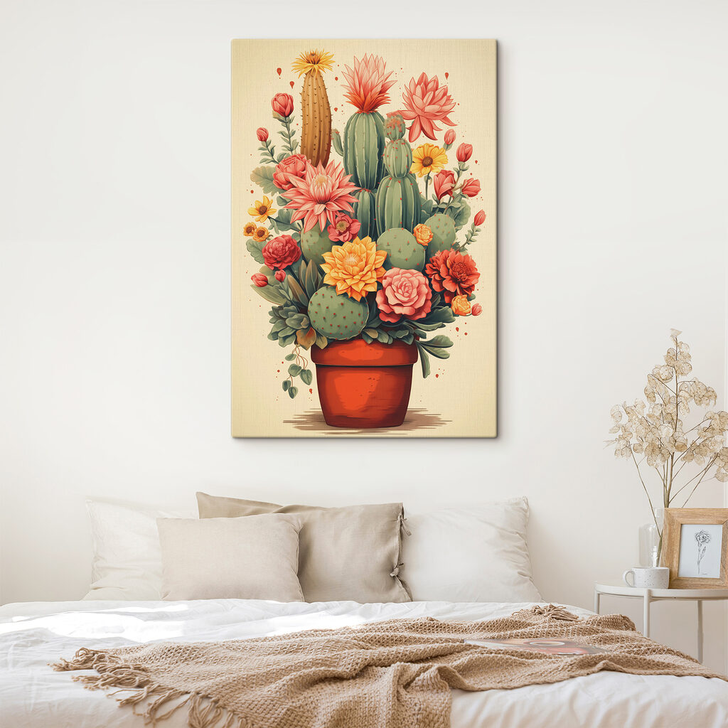 Cactus and flowers in a pot