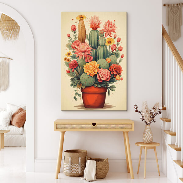 Kaktus und Blumen in einem Topf Kaktus und Blumen in einem Topf