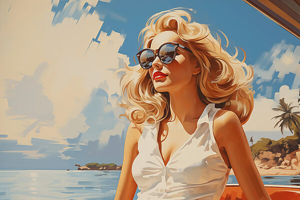 Frau mit Sonnenbrille und einem weißen Kleid Frau mit Sonnenbrille und einem weißen Kleid
